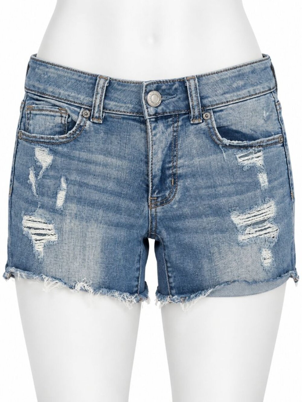 American Eagle Outfitters Womens Distressed Denim Midi Shorts Size 2 Super Stret